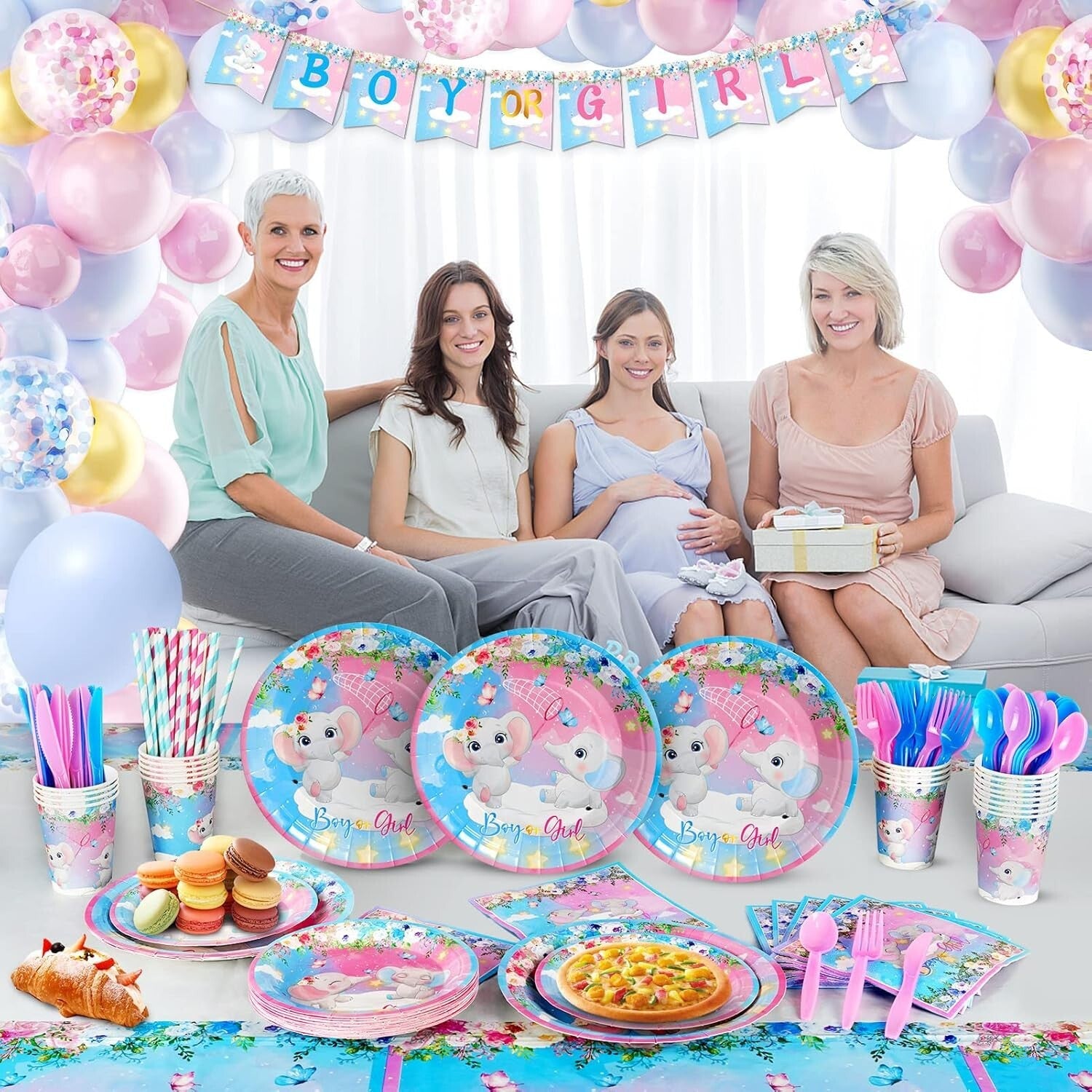 327Pcs Gender Reveal Party Supplies for 25 Guests – Elephant Theme Celebration