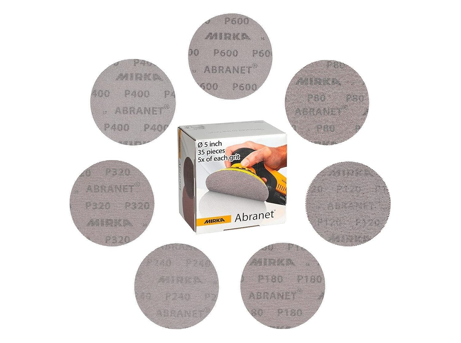Abranet 5-Inch Mix-Pack Sanding Discs - 35 Pieces, Hook & Loop, Dust-Free