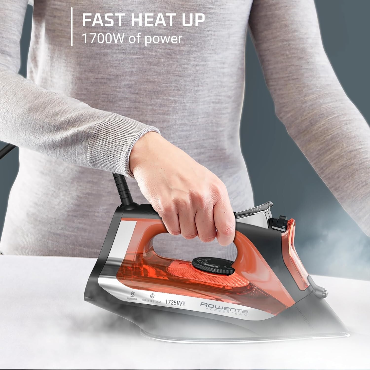 Versatile Stainless Steel Clothes Iron with 300 Microsteam Holes - 1700W Power