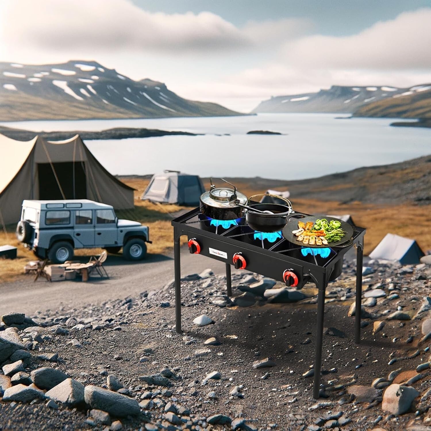 Durable 3 Burner Propane Gas Stove with Removable Legs for Easy Transportation