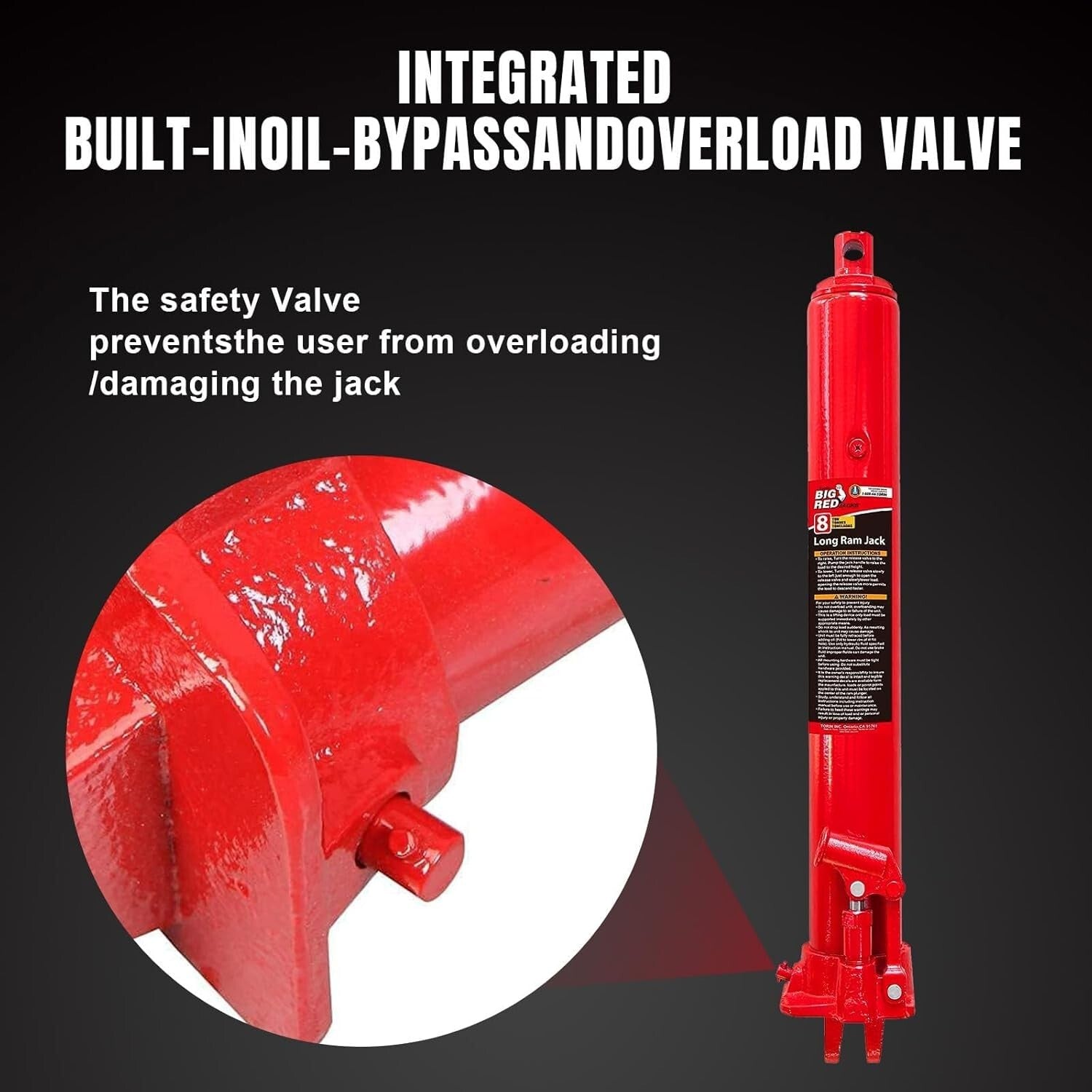 8 Ton Hydraulic Long Ram with Single Piston Pump - Versatile Clevis Base, Red