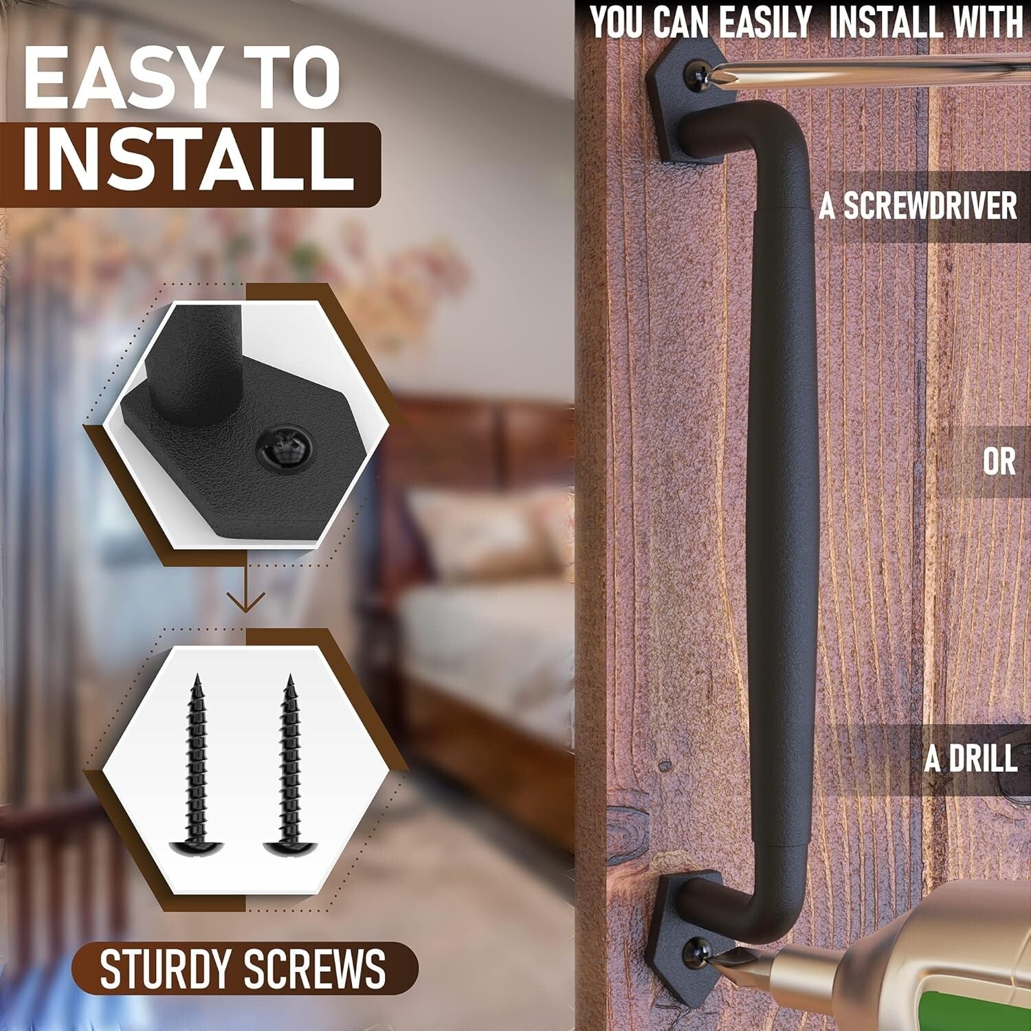 2-Pack 12-Inch Rustic Black Steel Sliding Barn Door Handles - Easy Install