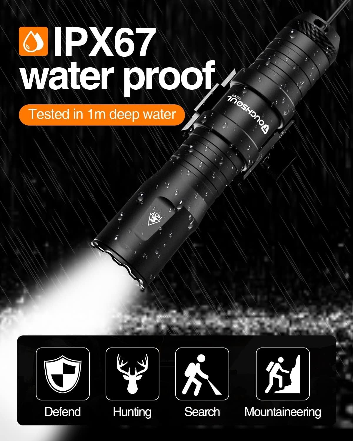 1250 Lumens Tactical Flashlight with Remote Switch - Rechargeable & Waterproof