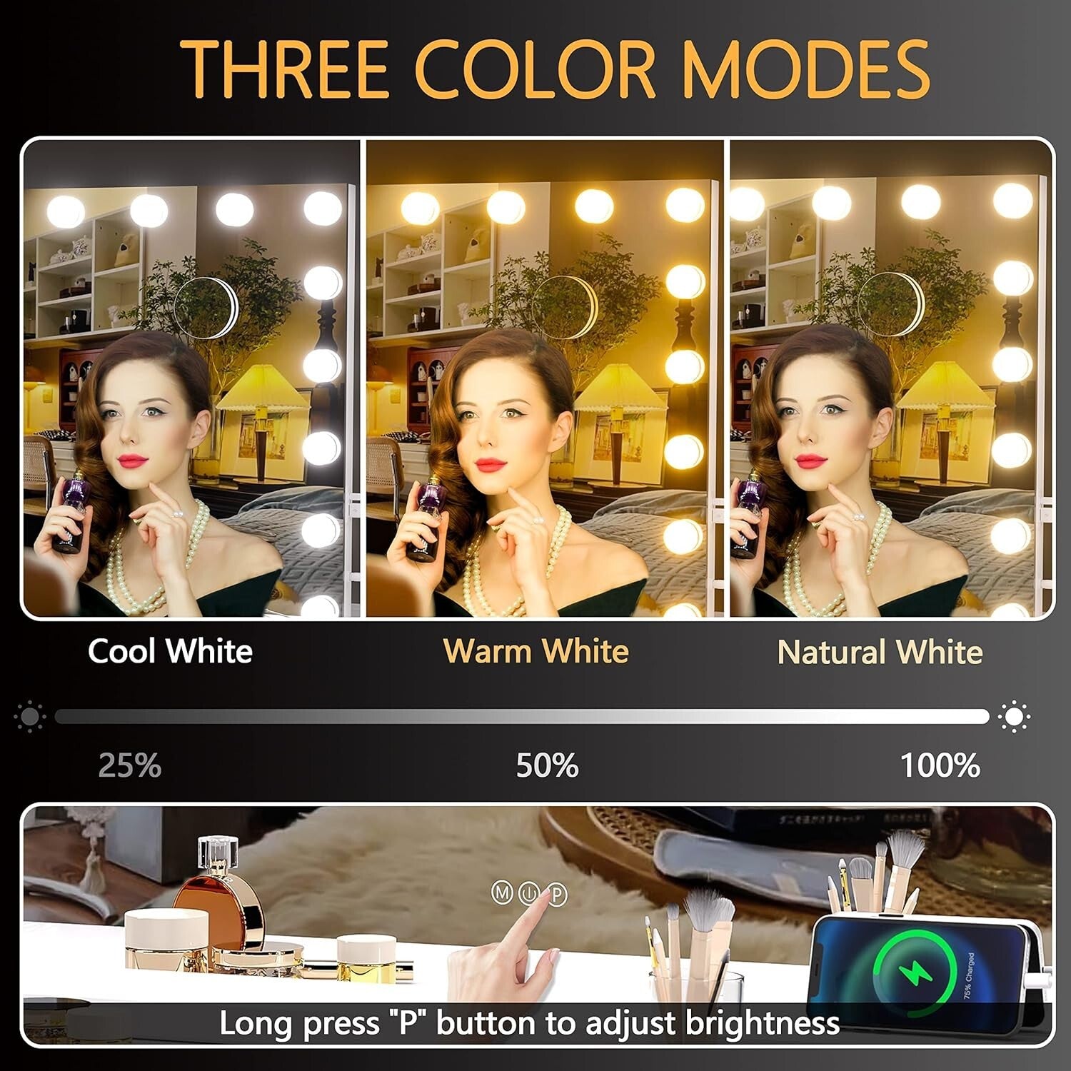 Illuminated Vanity Mirror with 21 Dimmable Bulbs & 10X Magnification, 40" x 29"