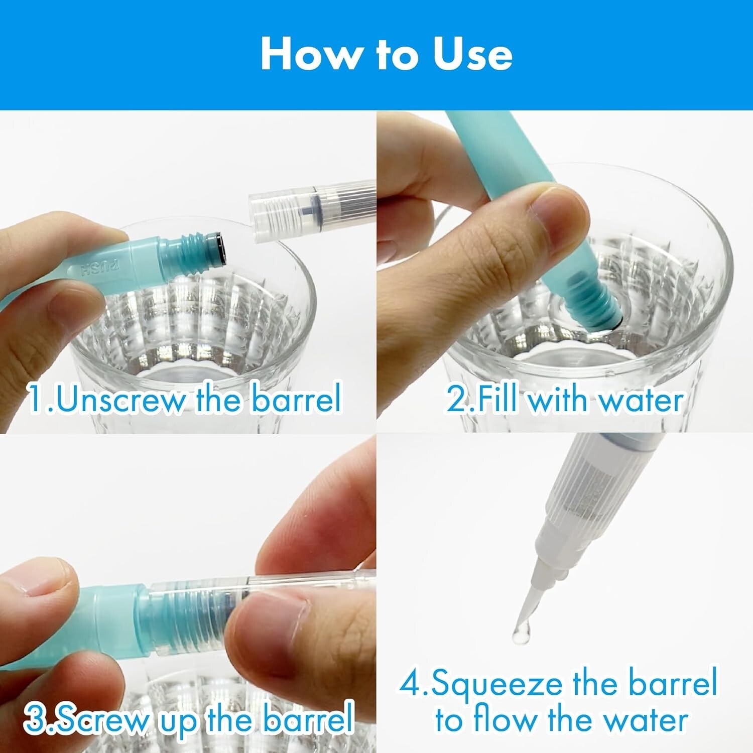 Eco-Friendly Zig Water Brush Pen Set - 6 Flexible Nylon Tips for Watercolor