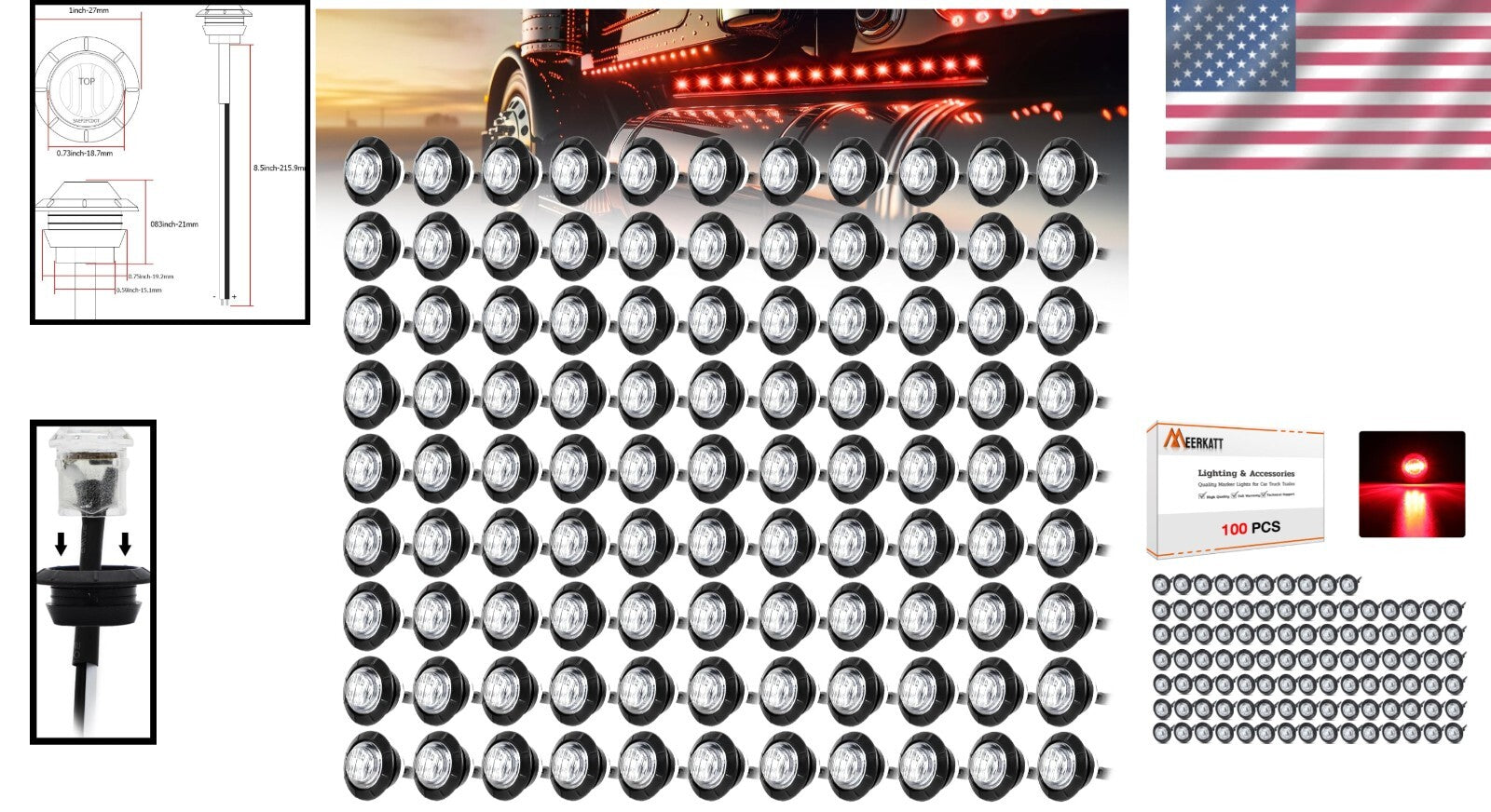 Durable 3/4 Inch LED Clearance Lights - Red & Clear Lens for Trucks/Trailers