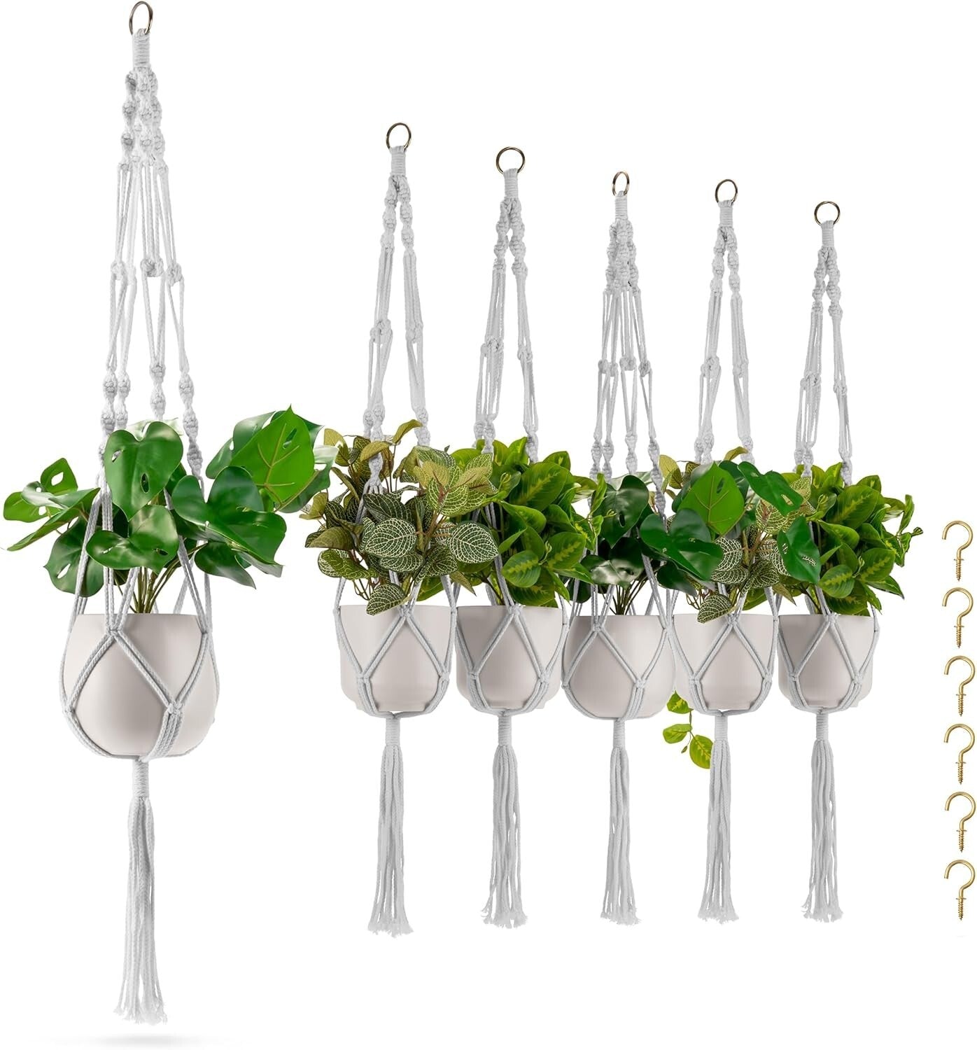 Versatile 6-Pack Plant Holders with Macrame Design - Indoor/Outdoor Use