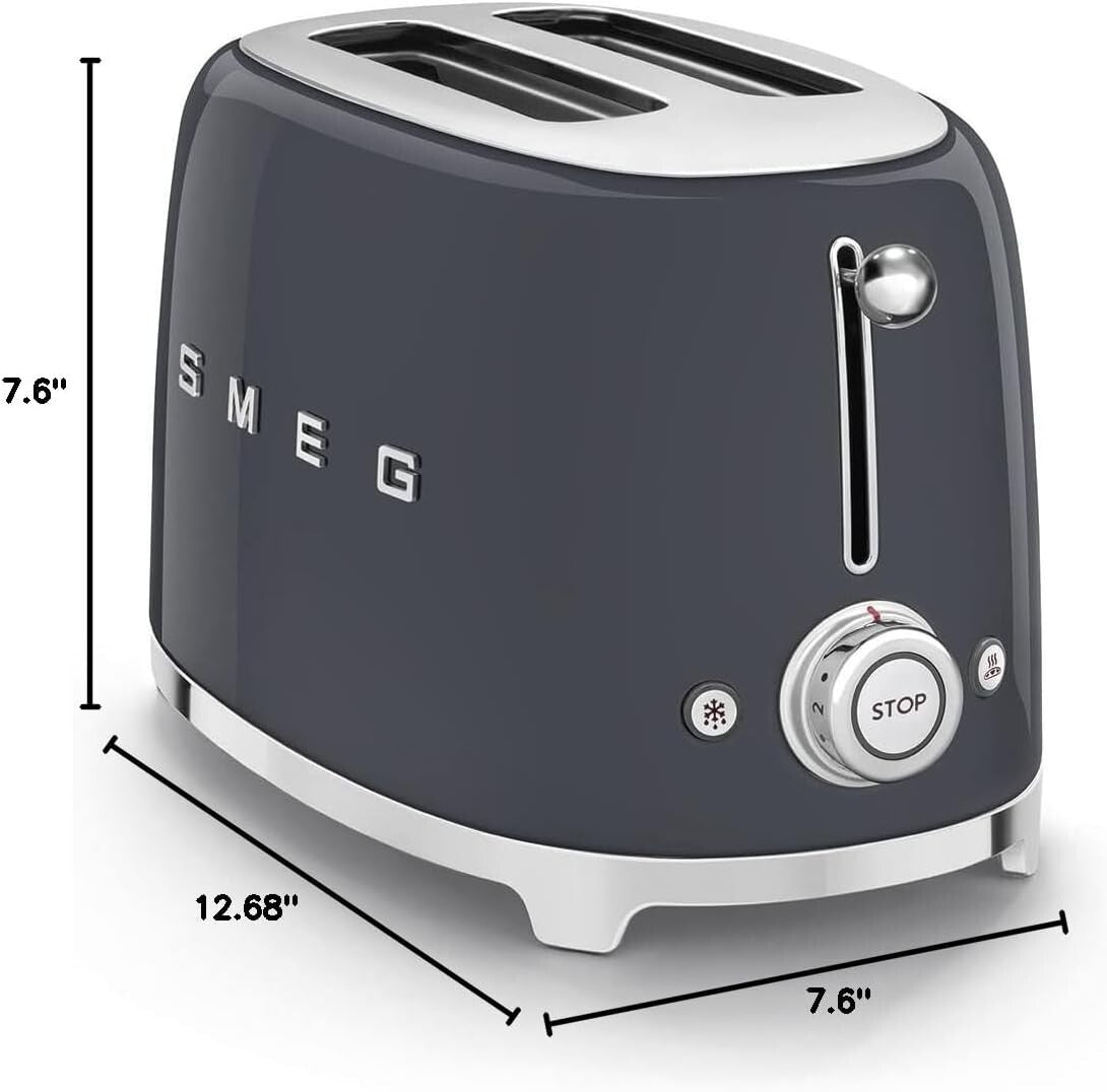 Elegant Gray 50's Style Toaster - 2 Slices with 6 Browning Levels & Functions