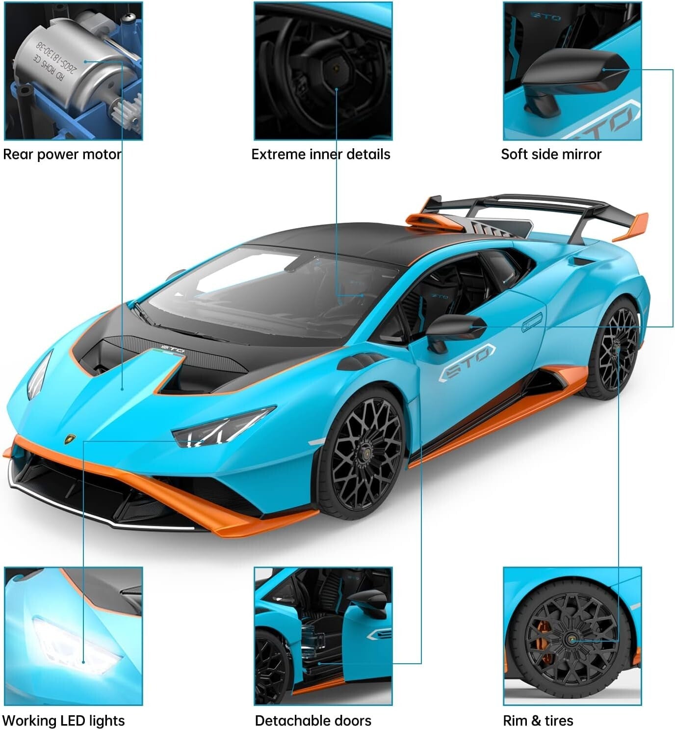 Blue Lamborghini Huracán STO R/C Toy Car 1/14 Scale - Perfect Gift for Ages 8-12
