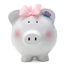 Load image into Gallery viewer, Vibrant Hand-Painted Ceramic Piggy Bank for Girls – 8-inch Flutter Flies Design