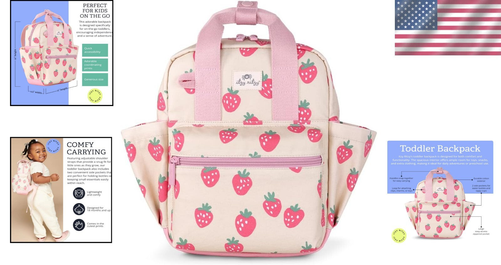 Functional Strawberry Backpack for Toddlers - Perfect Daycare Travel Companion