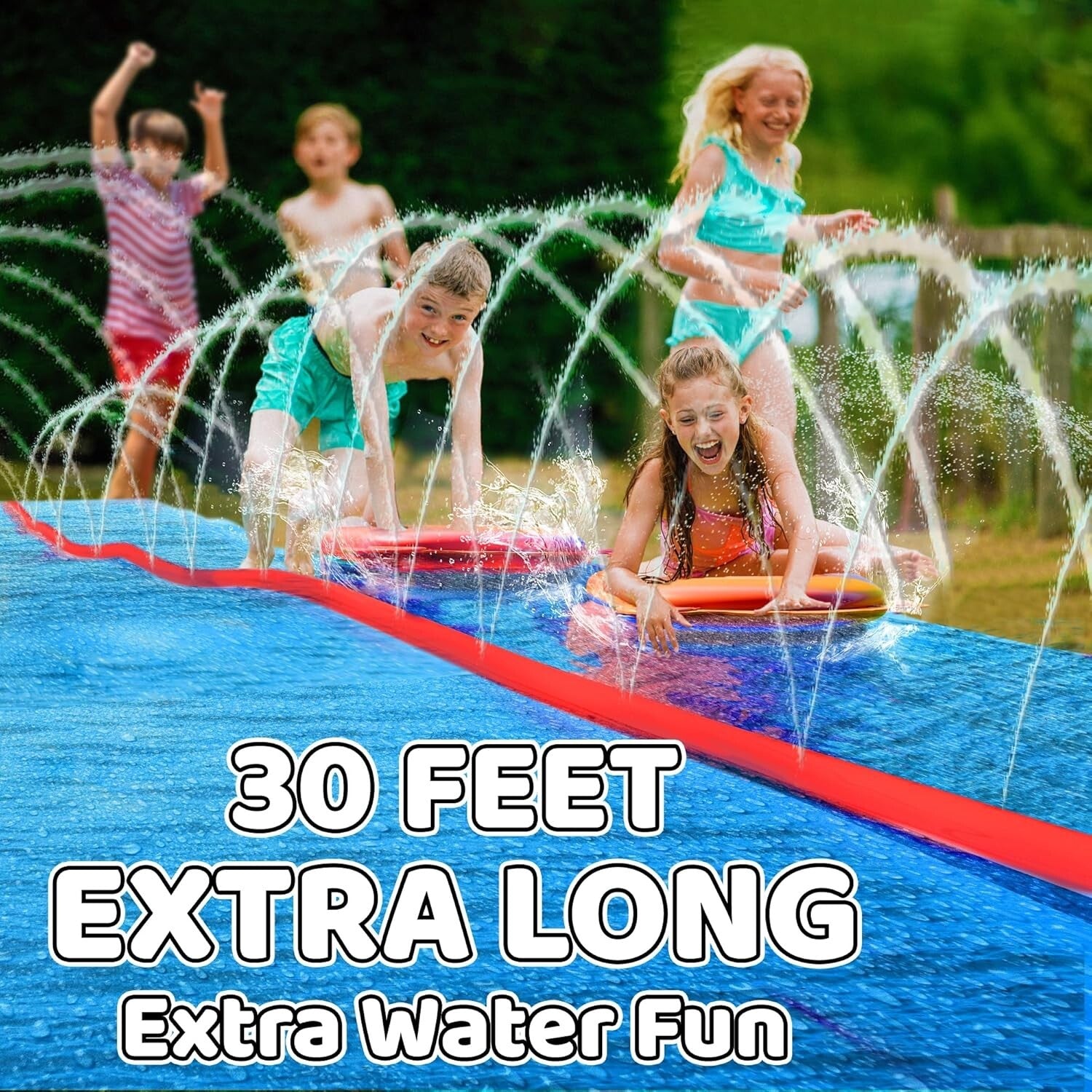Extra Wide Slip and Slide: 30FT Water Slide with Sprinkler Effect & Bodyboards