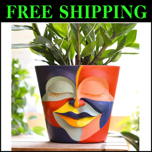 Hand-Painted 8-Inch Abstract Rainbow Head Planter - Unique Decor for Plants