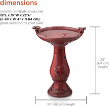 Load image into Gallery viewer, 25" Tall Red Antique Ceramic Birdbath with 2 Bird Figurines – Outdoor Elegance