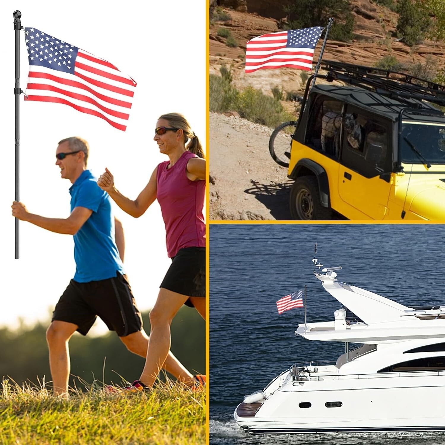 Flag Pole Kit - 2 x 6 FT Stainless Steel Tangle-Free Poles for All Weather Use