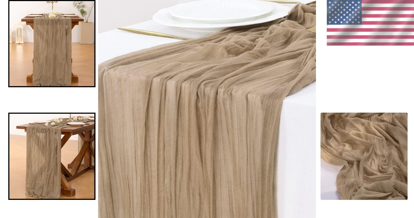 Nude Brown Cheesecloth 120 Inch Table Runner Set of 15 for Weddings & Events