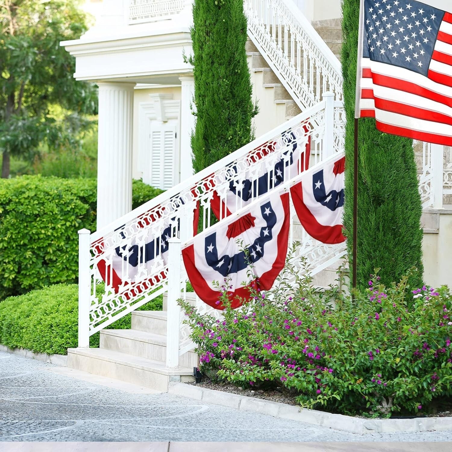 Durable 4th of July American Bunting with Thickened Buttonholes - Garden & Porch