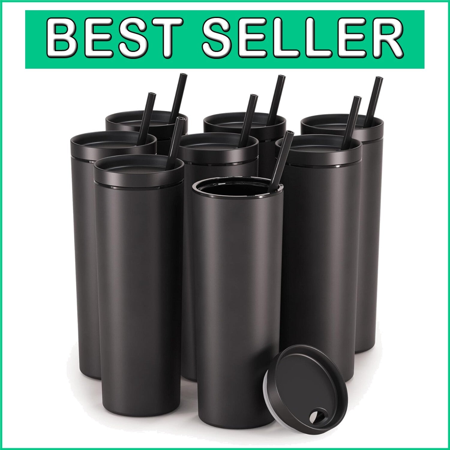18oz Matte Black Acrylic Tumblers with Lids & Straws | 8 Pack Insulated Cups