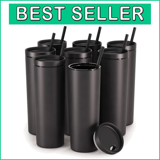 18oz Matte Black Acrylic Tumblers with Lids & Straws | 8 Pack Insulated Cups