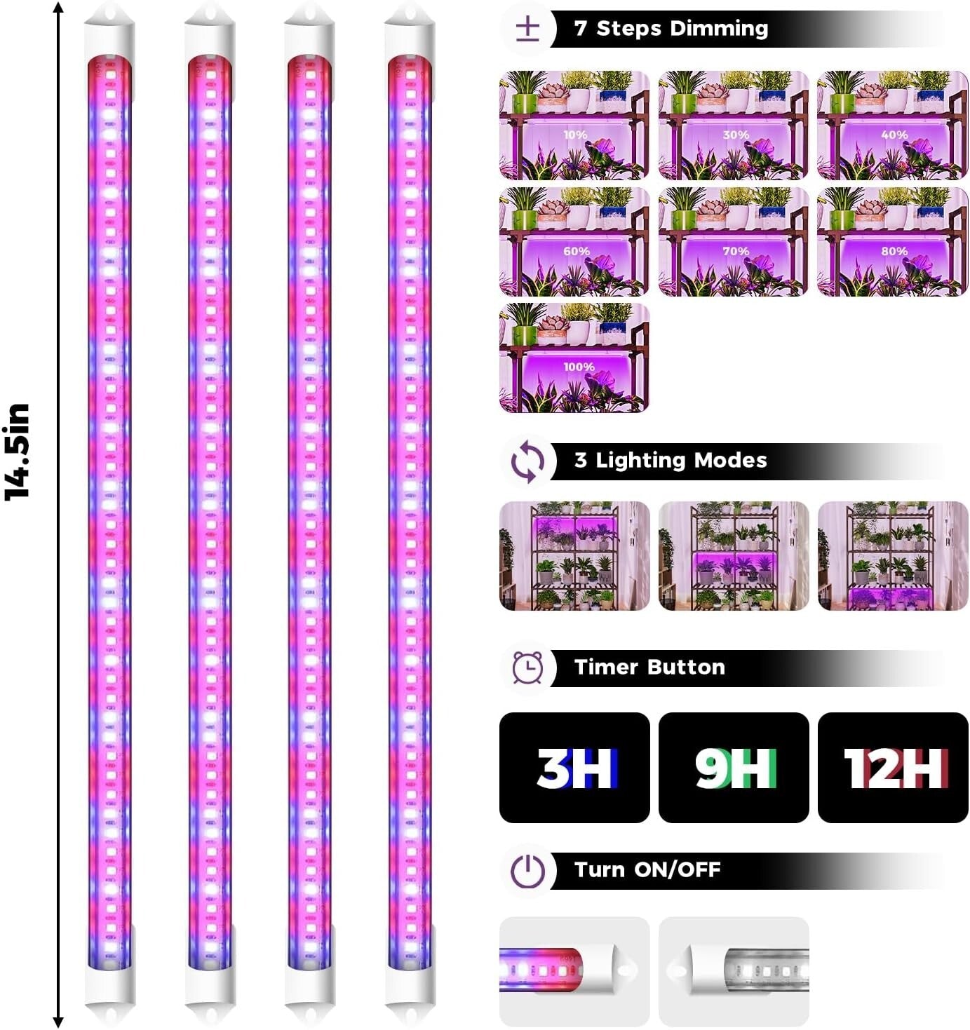 Durable Carbonized Wood Plant Rack with Integrated Grow Light - 16 Pot Capacity