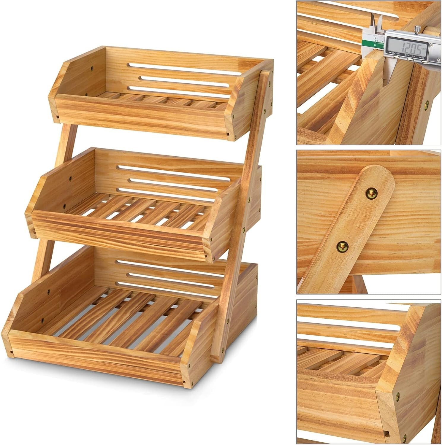 Ample Space 3 Tier Kitchen Fruit and Vegetable Storage Basket in Rustic Brown