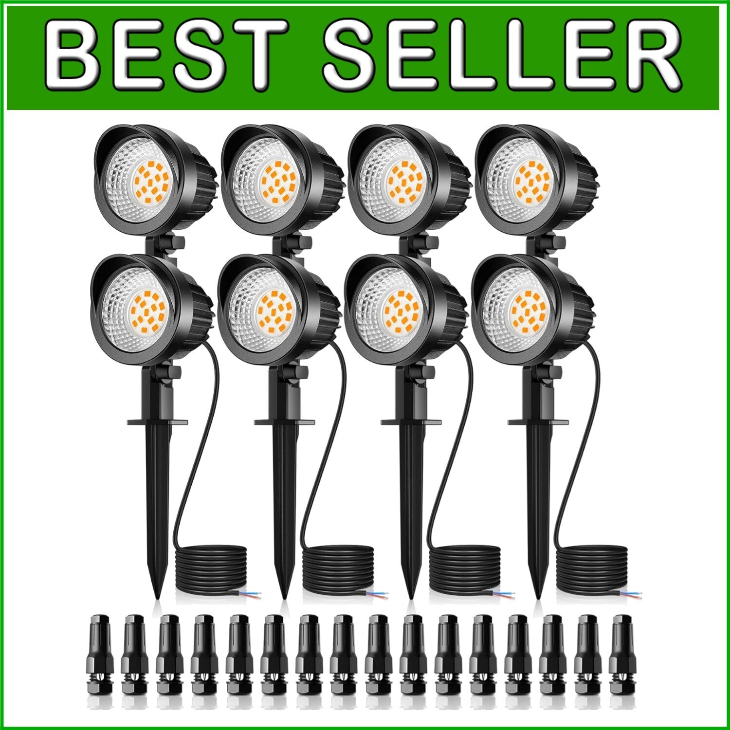 8-Pack Waterproof LED Landscape Lighting 7W 800lm Warm White Outdoor Spotlights