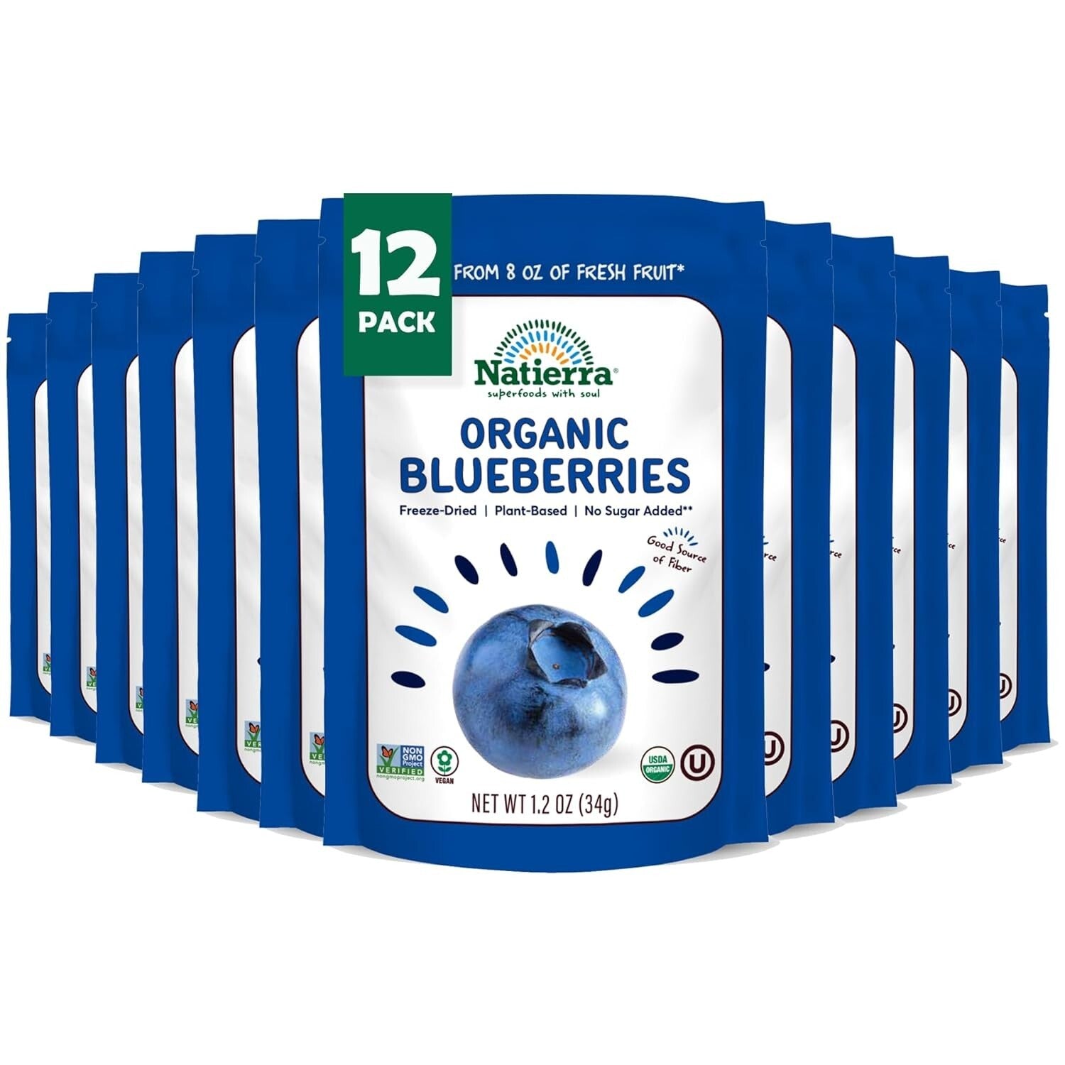Delicious Freeze-Dried Organic Blueberries - Guilt-Free Vegan Pack (12 x 1.2 oz)
