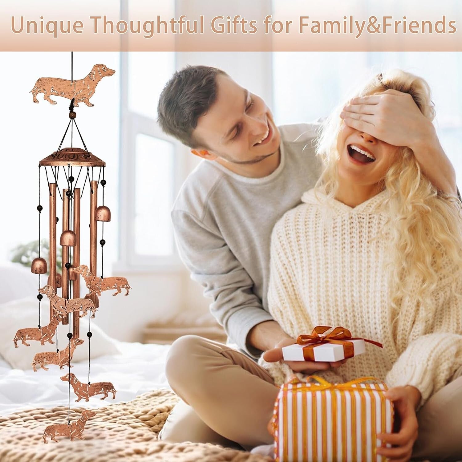 Weather-Resistant Dachshund Dog Wind Chimes - Adjustable Decor for Outdoors