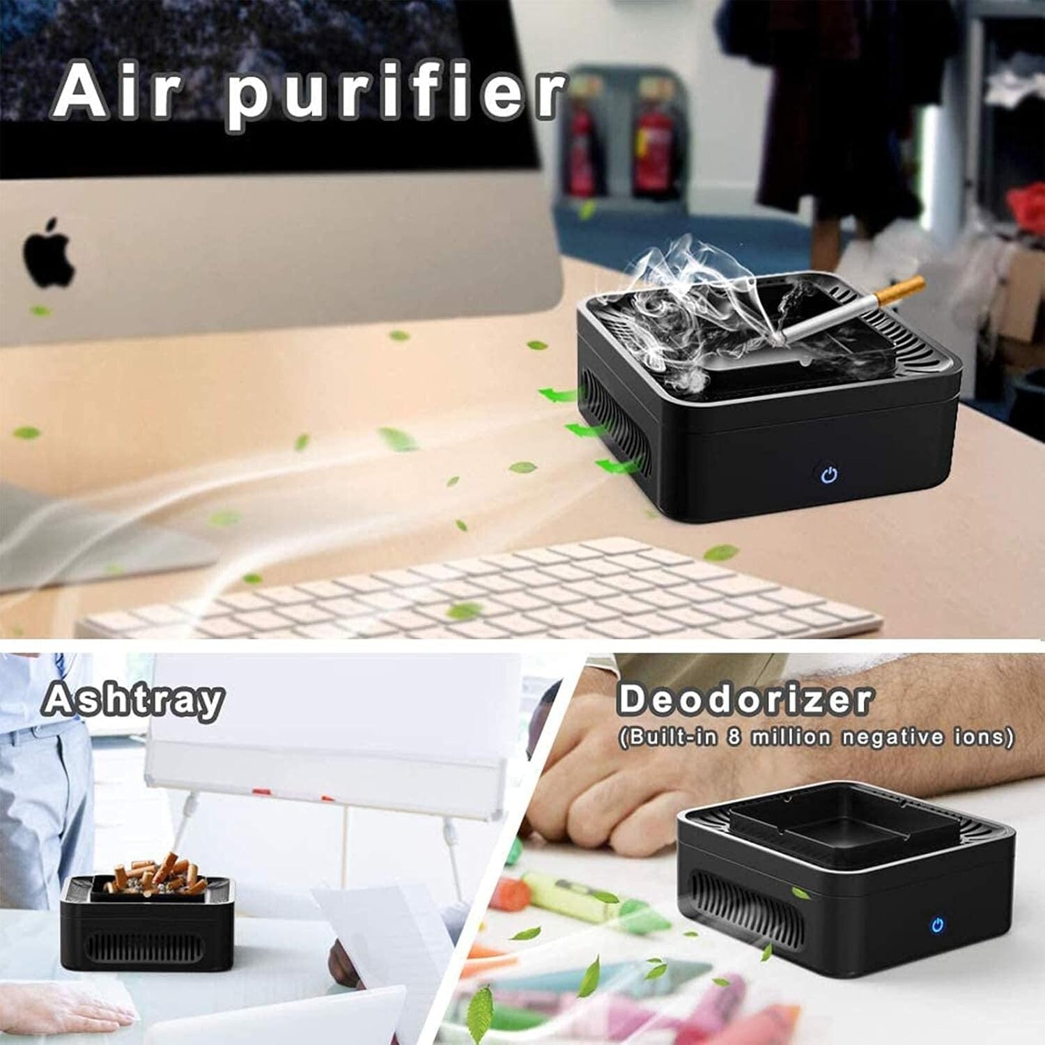 High-Performance Smokeless Ashtray with 4-Groove Design - Ideal for Home and Car