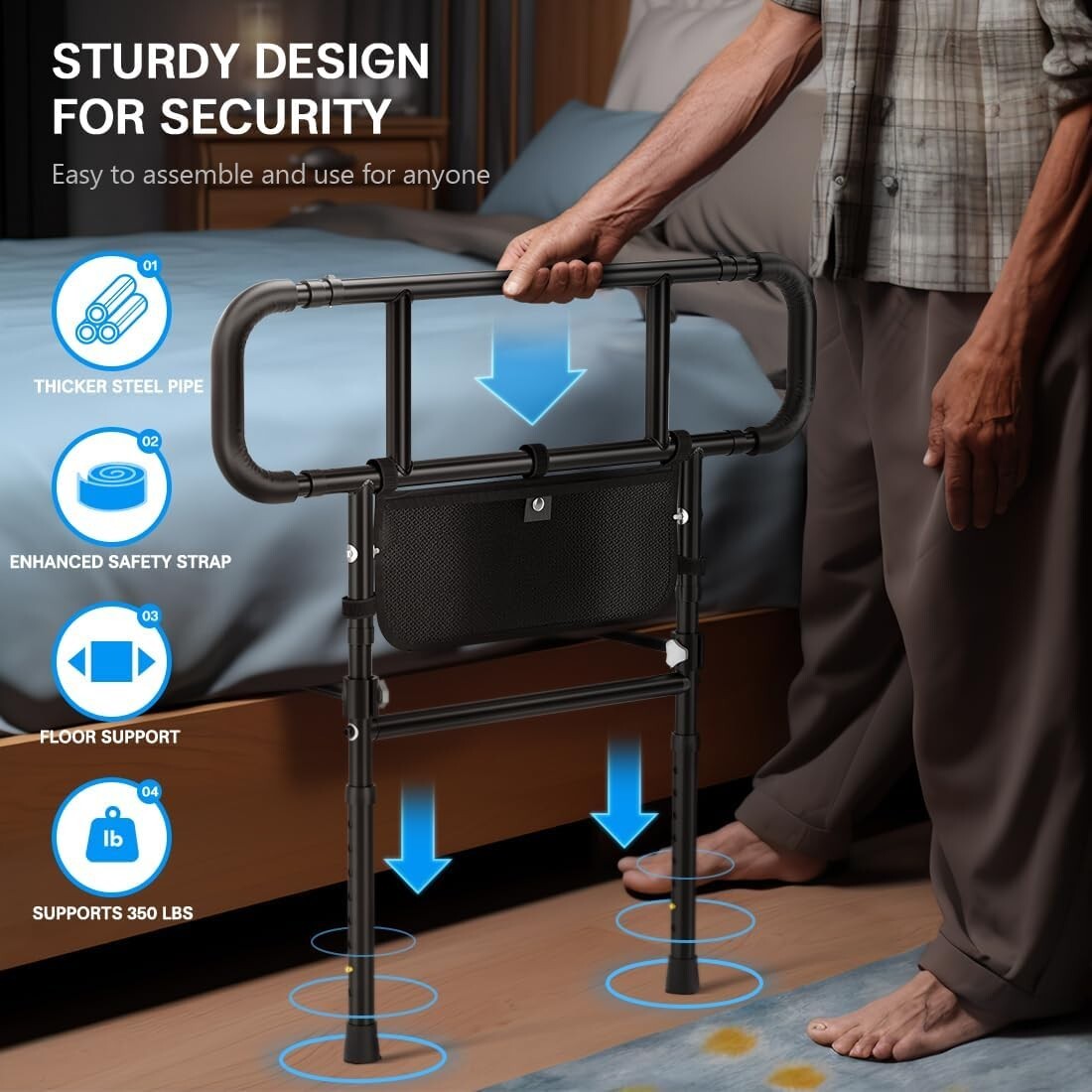 Robust Carbon Steel Bed Rails for Elderly - Easy Installation & Comfort Grip