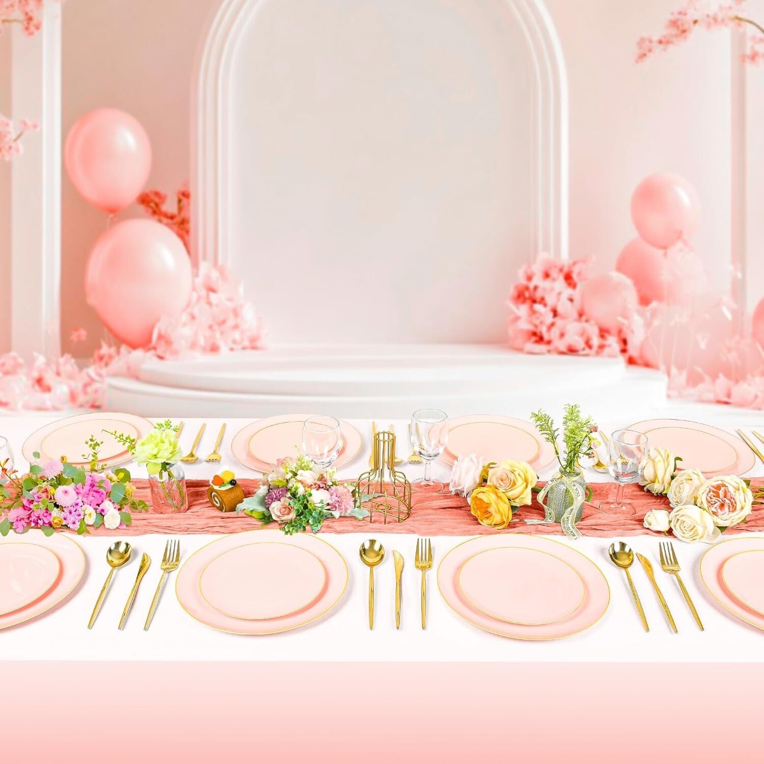 Stylish Pink Plastic Plates with Gold Embellishment - Ideal for Parties & Events