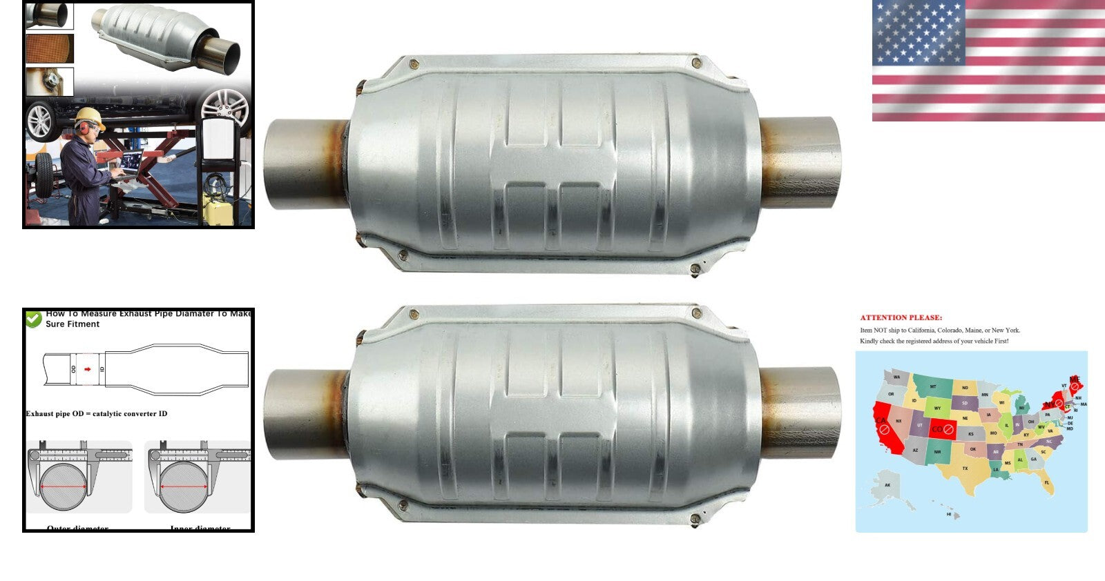 2-Pack Universal Catalytic Converter with O2 Port & Heat Shield - EPA Approved