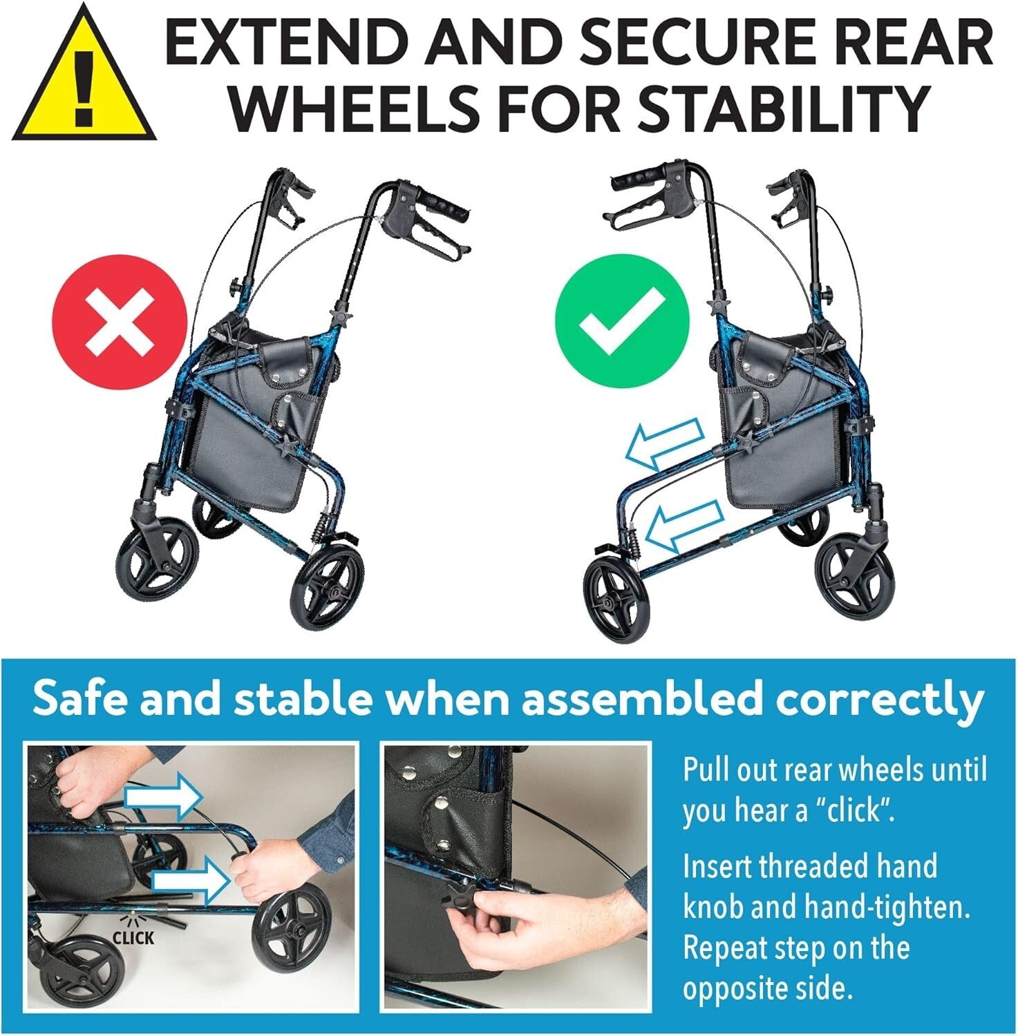 Maneuverable Trio Walker for Seniors - Adjustable Handles and Quick Collapse