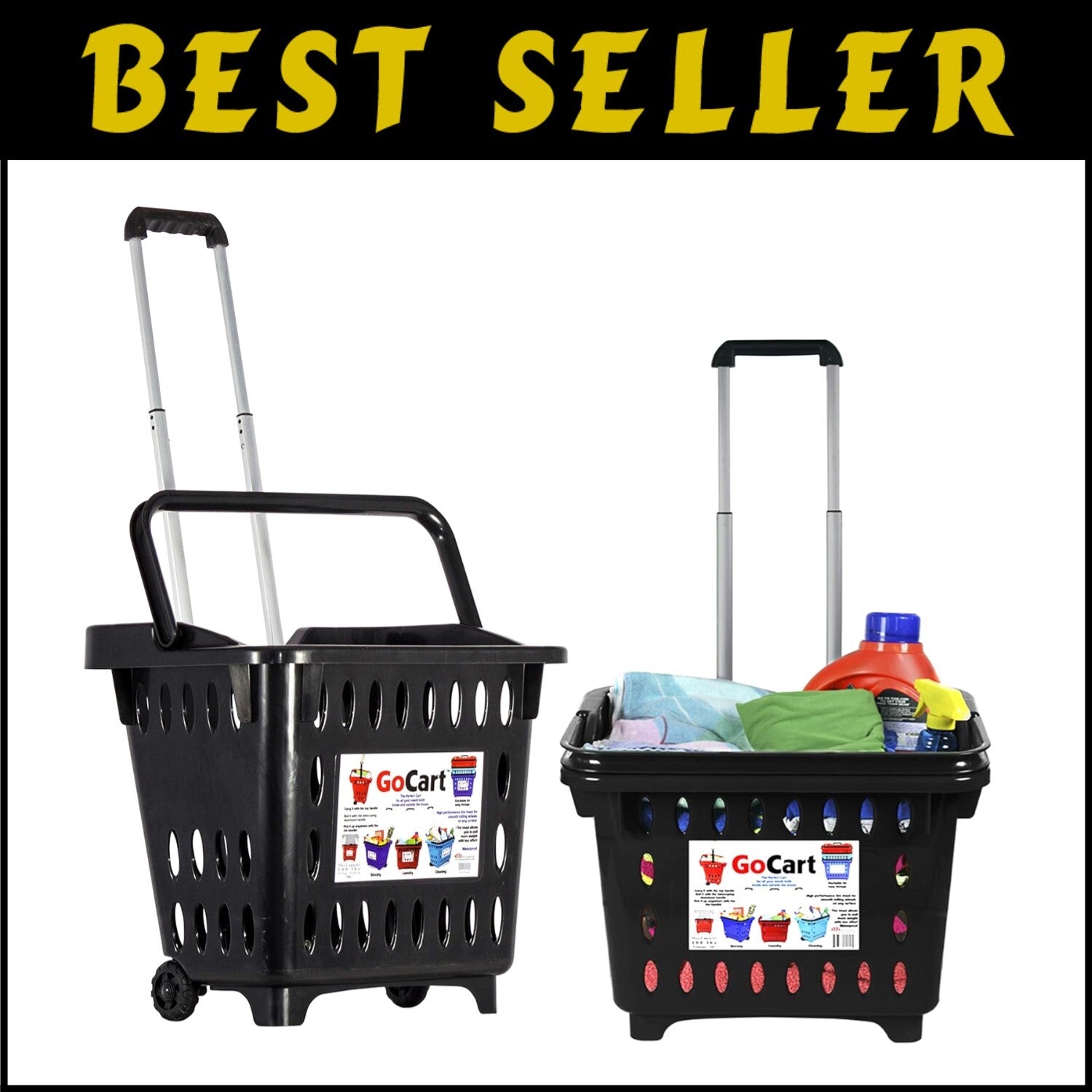 GoCart Utility Rolling Basket: 100 Pounds Capacity for Effortless Transport