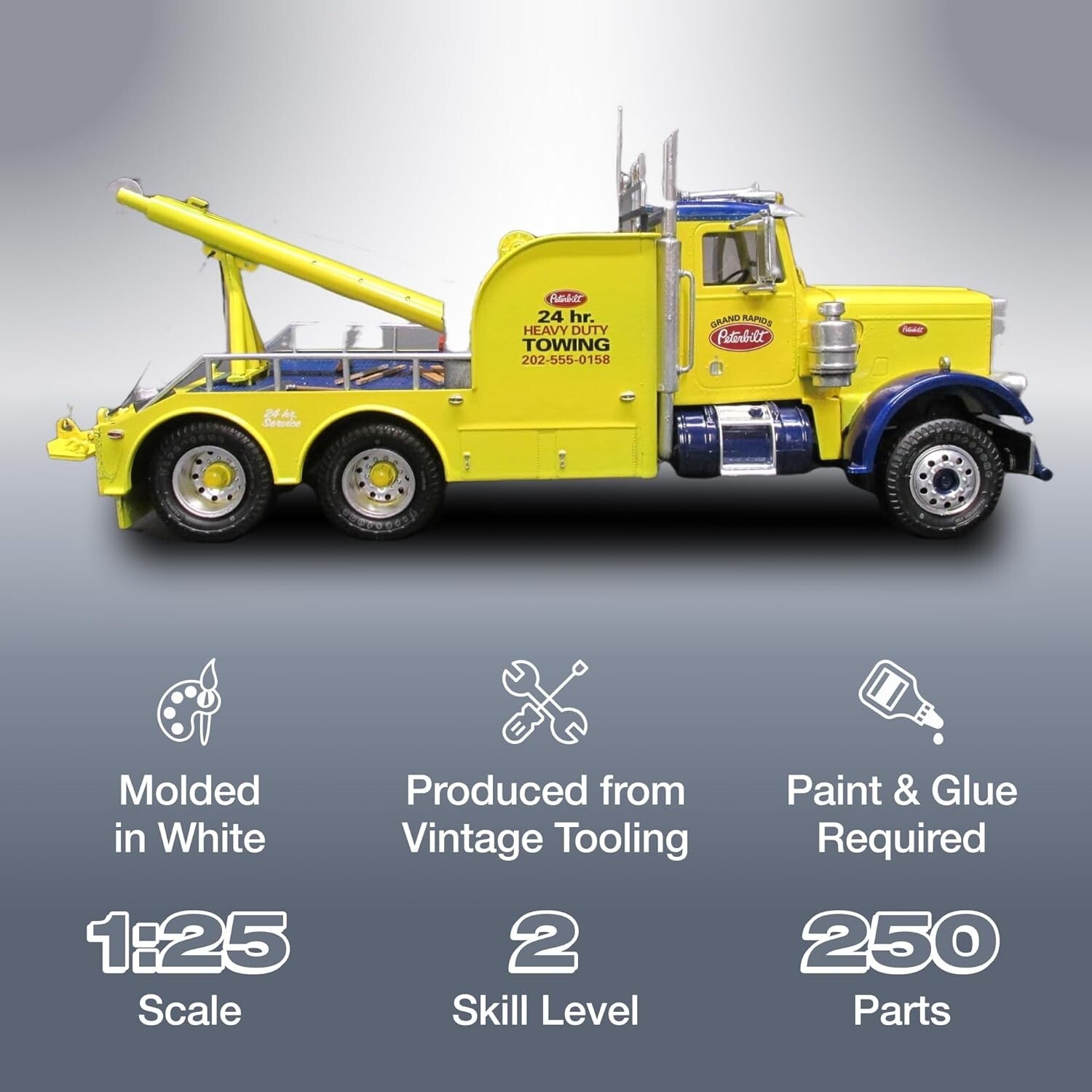 Peterbilt 359 Wrecker Model Kit - 1/25 Scale Buildable Tow Truck for All Ages