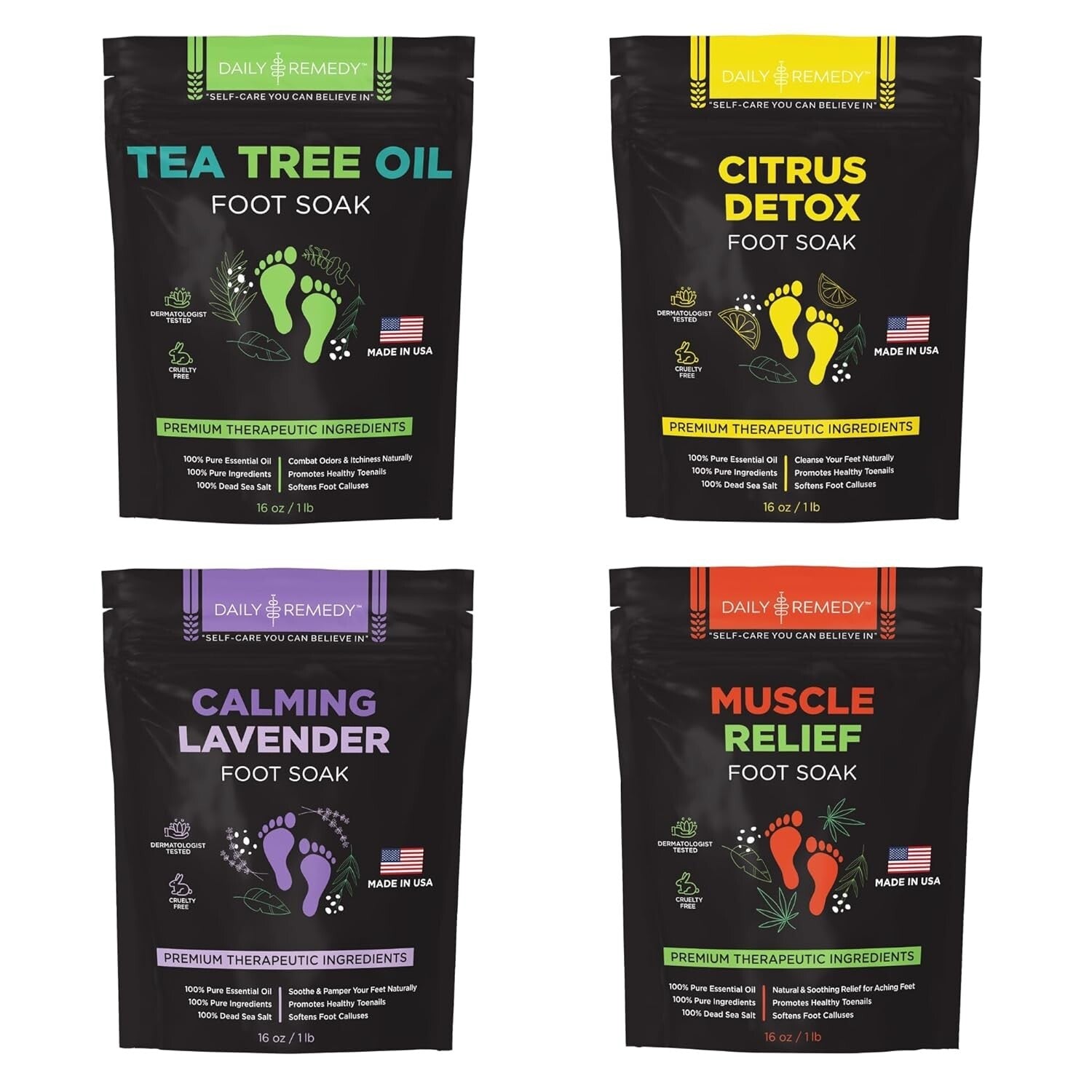 4-Pack Aromatherapy Foot Soaks: Tea Tree, Lavender, Muscle Relief & Citrus