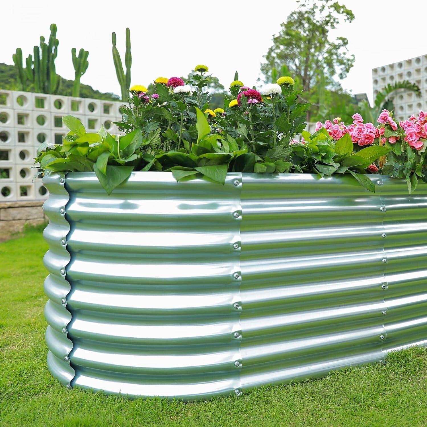 6×3×2ft Galvanized Raised Garden Bed - Durable Oval Planter for Vegetables