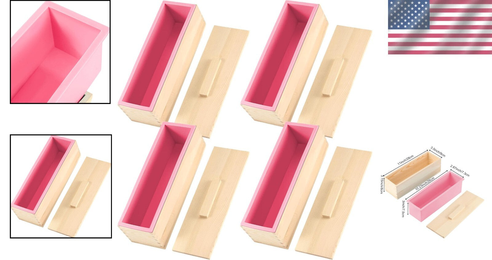 Reusable 42oz Pink Soap Molds Set with Wooden Lids - Ideal for Creative Crafts
