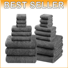 Load image into Gallery viewer, Complete 18-Piece Grey Cotton Bath Towel Set - Soft &amp; Absorbent Essentials