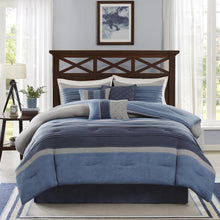 Load image into Gallery viewer, Cozy 7-Piece Queen Comforter Set - Modern Geometric Design in Collins Blue/Grey