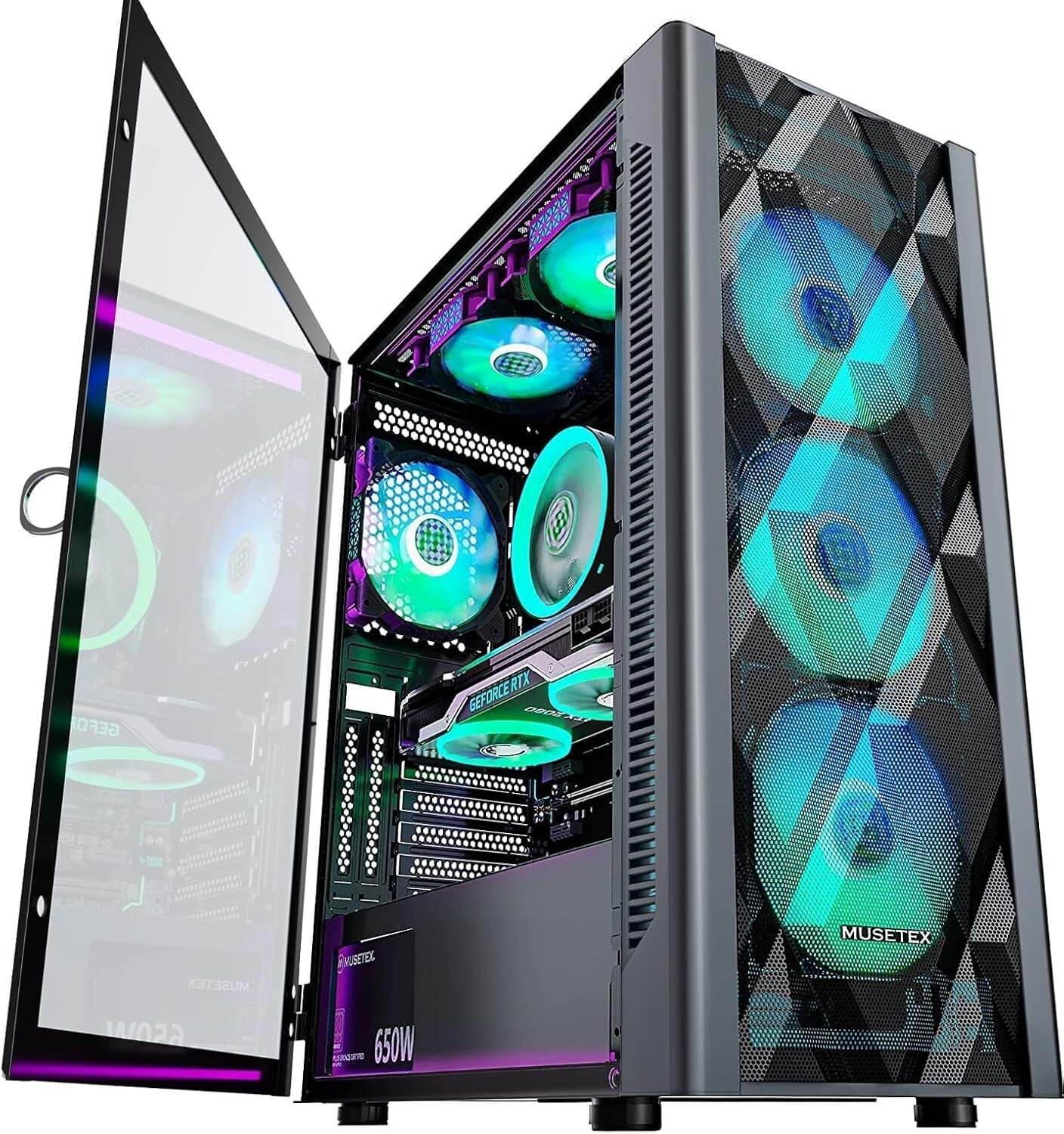 Customizable RGB-Illuminated ATX PC Case with Magnetic Tempered Glass Side Panel