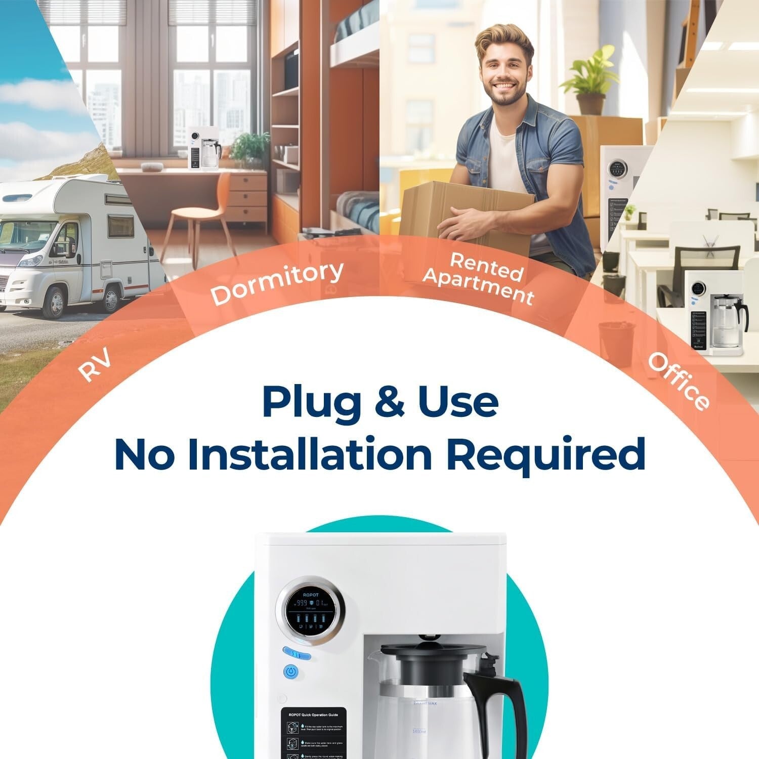 Portable RO Water Purifier - UV Filtration & Remineralization Glass Carafe