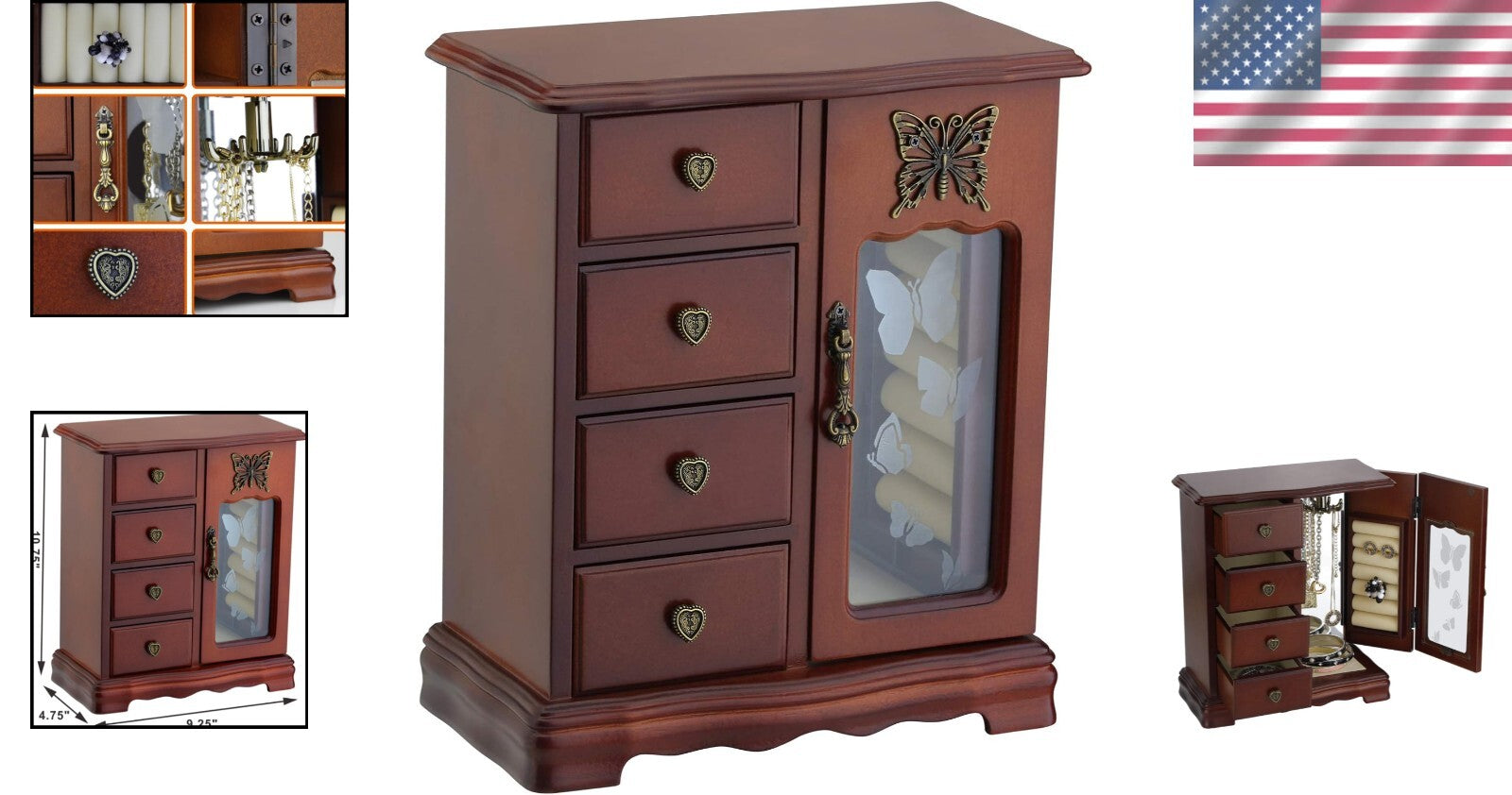 Compact Jewelry Organizer with 4 Drawers & Built-In Carousel - Women’s Essential