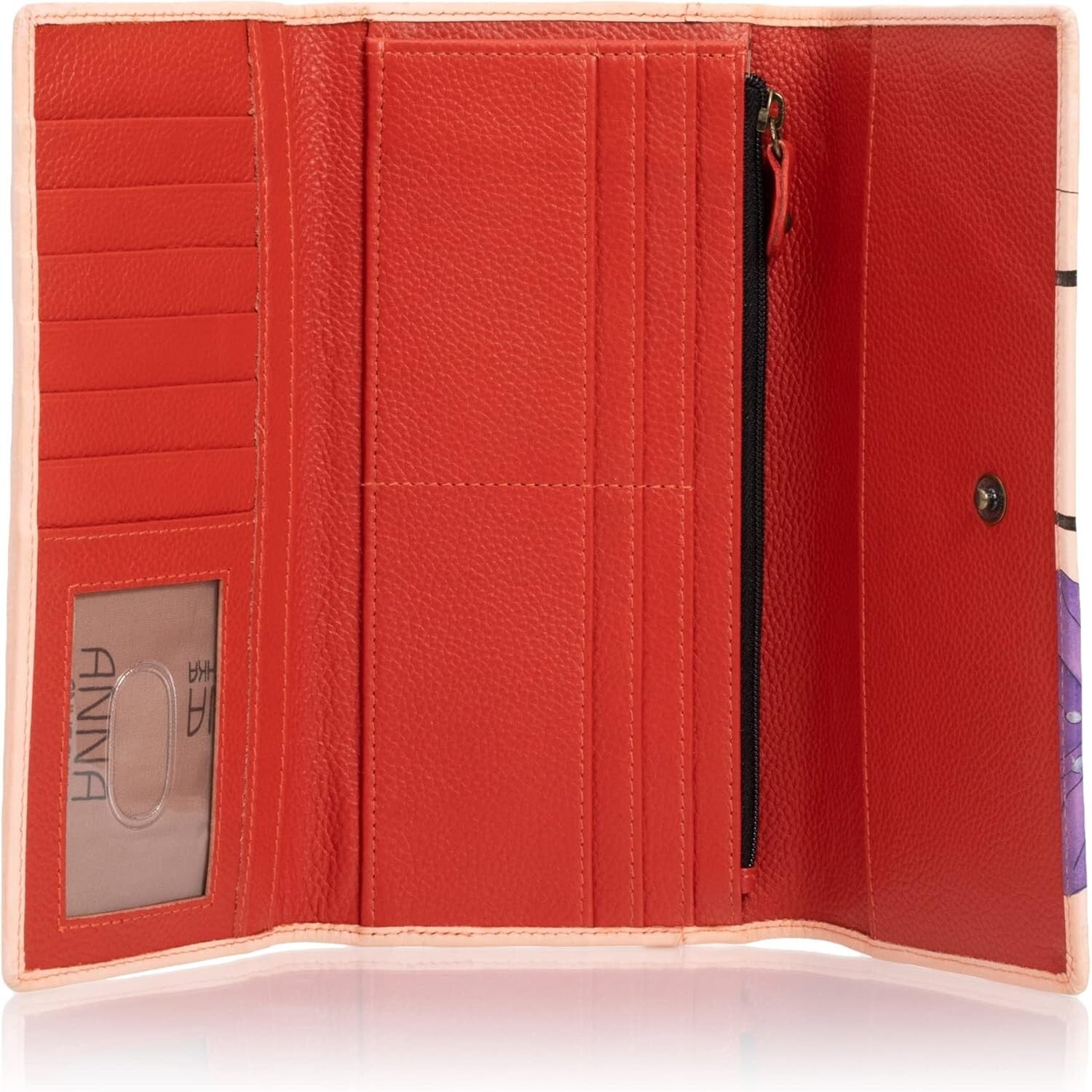 Stylish Hand-Painted Leather Wallet: 7.5” with Magnetic Closure and Coin Pocket