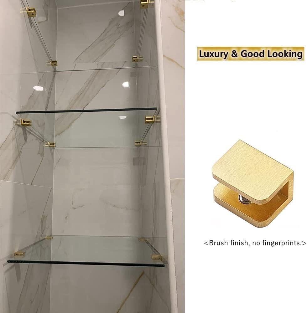 Elegant Pack of 10 Brass Glass Clips for 10-12mm Glass - Effortless Installation