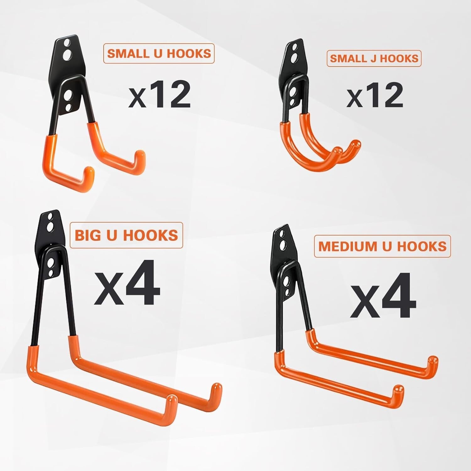 32 Pack Heavy-Duty Garage Hooks with Non-Slip Coating - Easy Wall Mount Storage