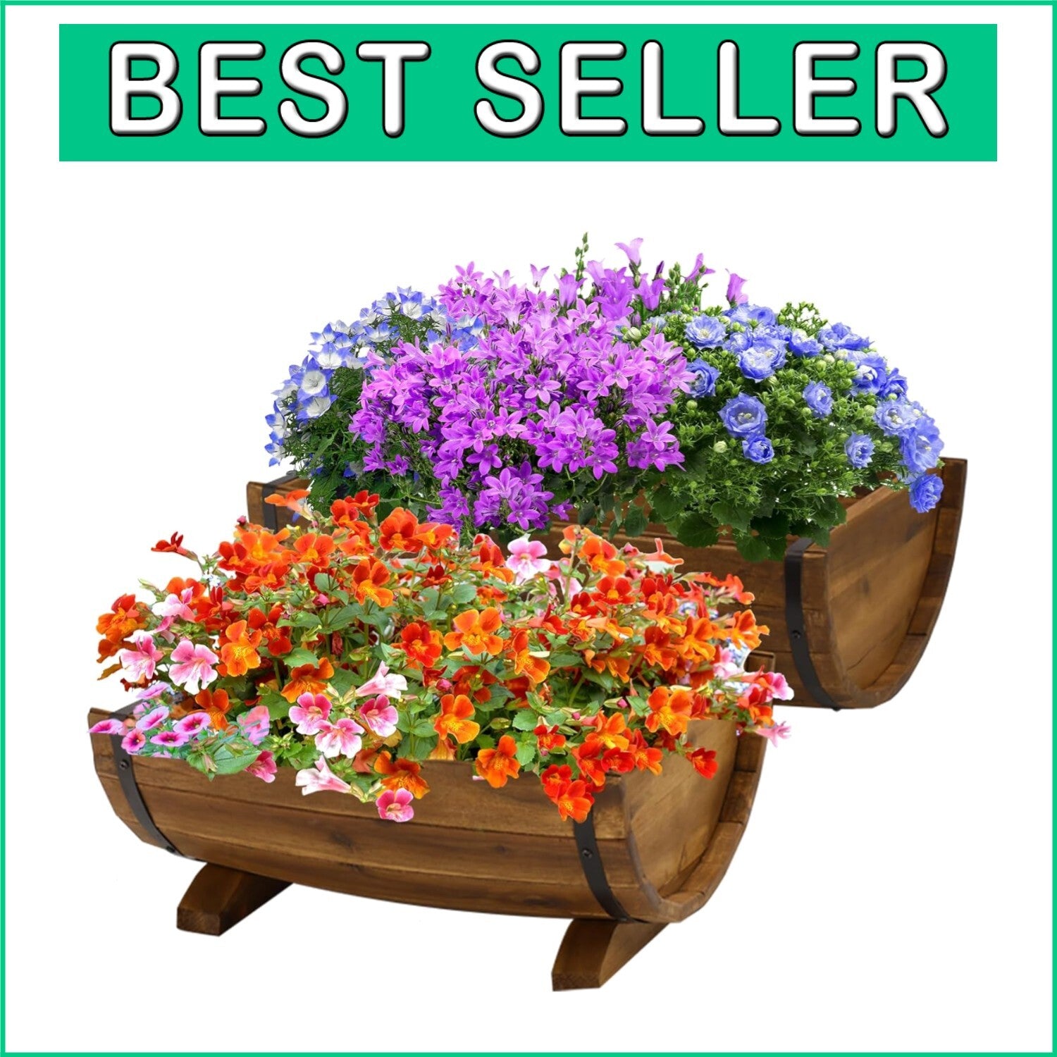 Durable Half Barrel Planters Set of 2 with Legs - Perfect for Outdoor Plants
