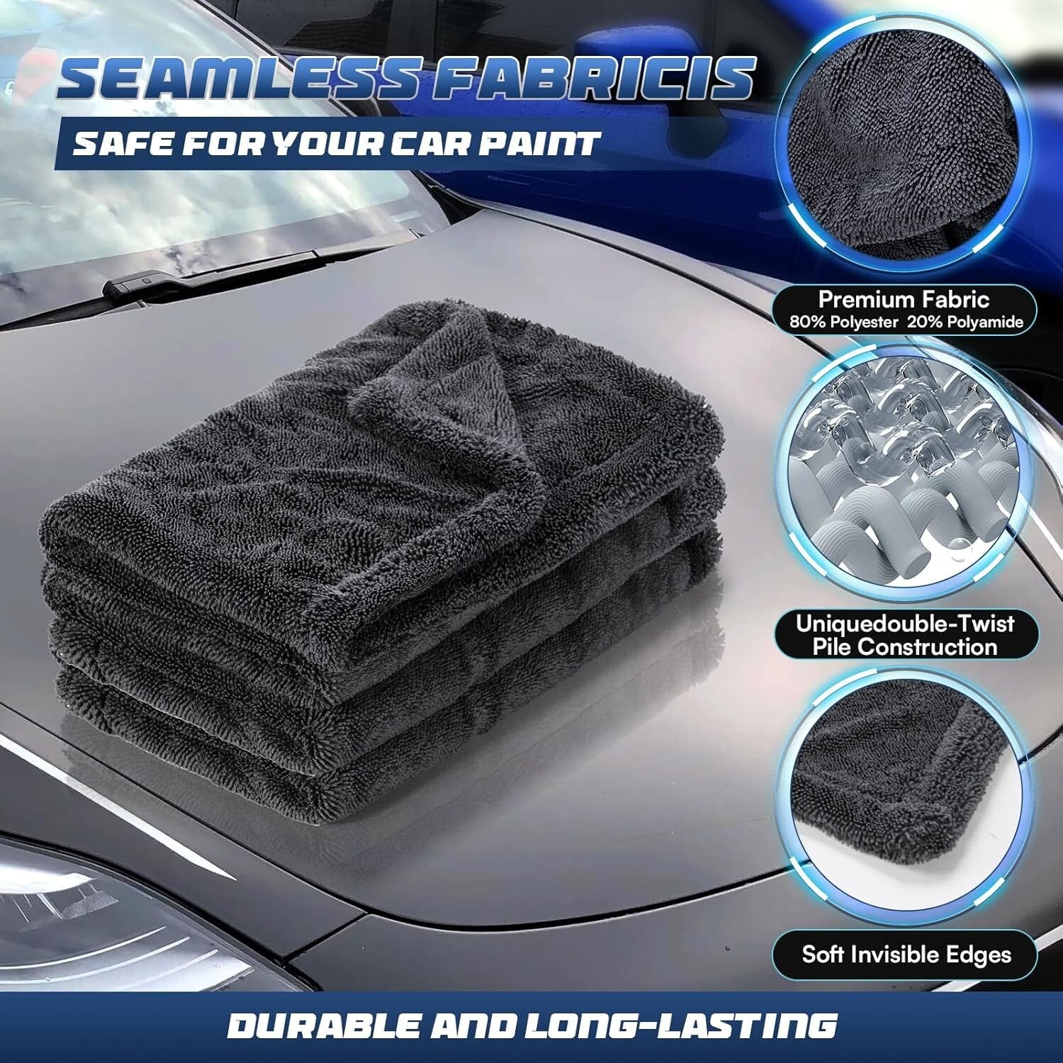 1200 GSM Extra Large Car Drying Towel - 23.6 x 63 in, Quick Dry & Scratch Free
