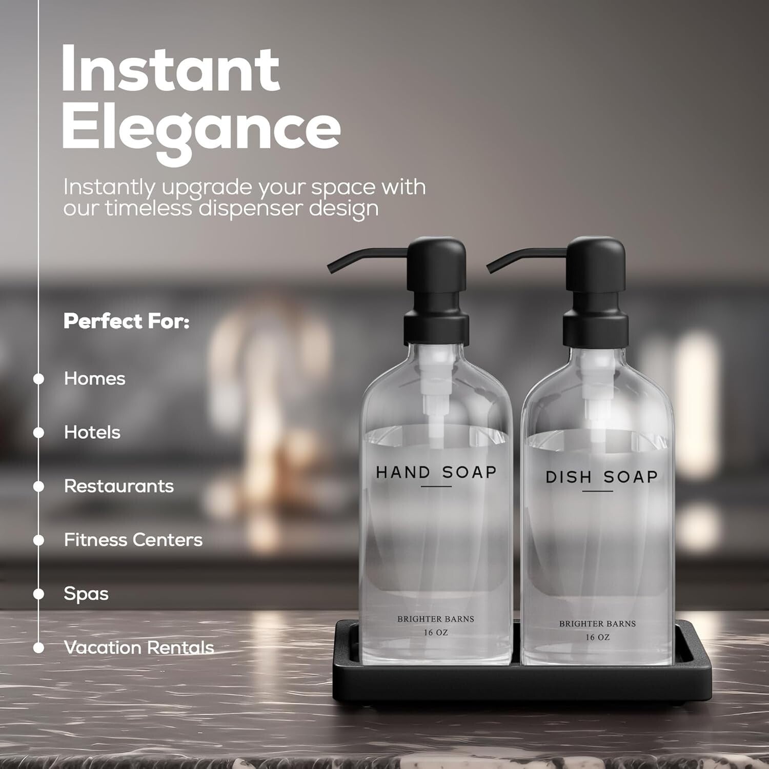 Refillable Soap Dispenser Set with Sleek Stainless Steel Pumps & Gift Packaging