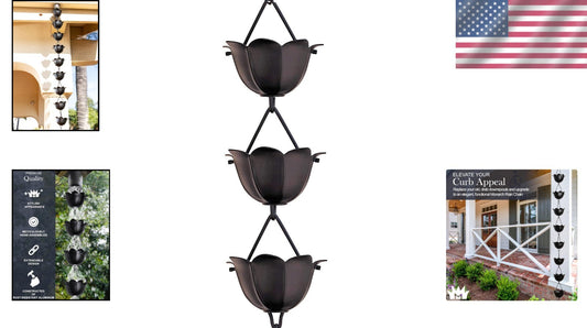 Elegant 8.5ft Black Aluminum Lotus Rain Chain for Efficient Rainwater Management
